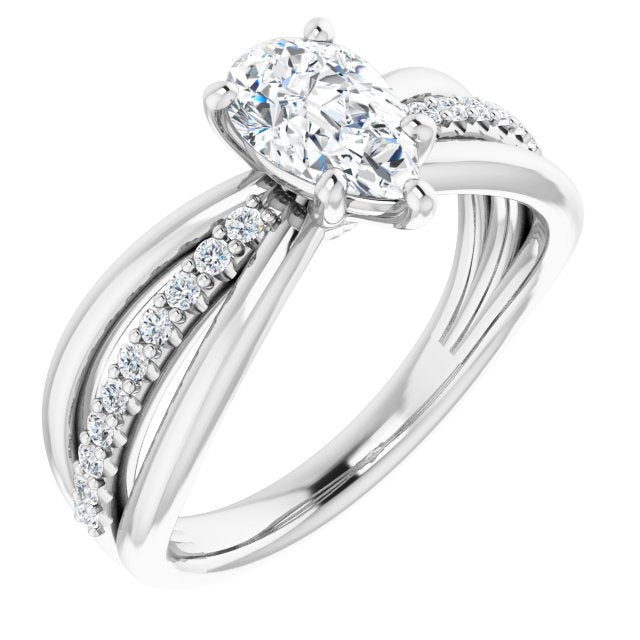 10K White Gold Customizable Pear Cut Design with Tri-Split Accented Band