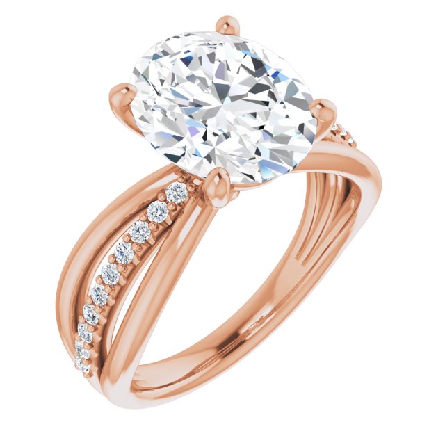 10K Rose Gold Customizable Oval Cut Design with Tri-Split Accented Band
