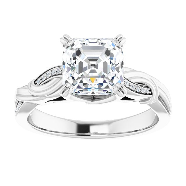 Cubic Zirconia Engagement Ring- The Fabiola (Customizable Cathedral-raised Asscher Cut Design featuring Rope-Braided Half-Pavé Band)