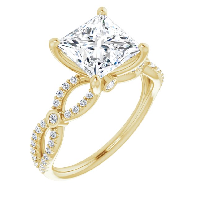 Cubic Zirconia Engagement Ring- The Aashi (Customizable Princess/Square Cut Design with Infinity-inspired Split Pavé Band and Bezel Peekaboo Accents)