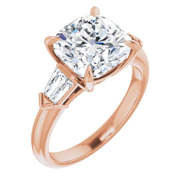 10K Rose Gold Customizable 5-stone Design with Cushion Cut Center and Quad Baguettes
