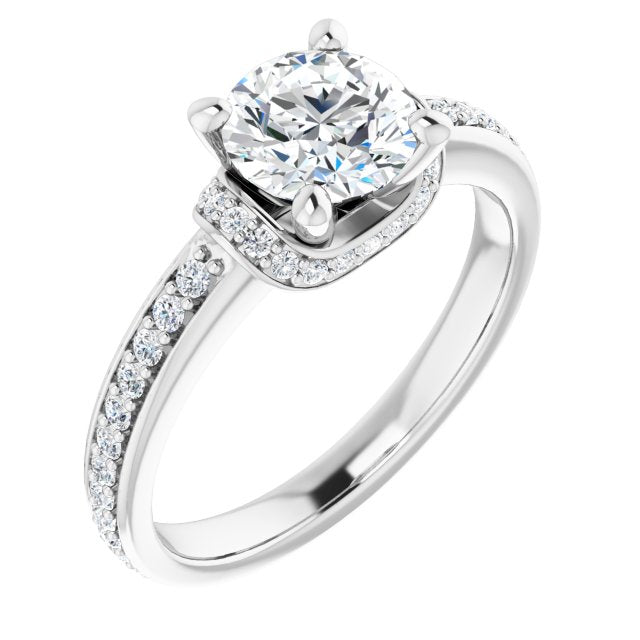 10K White Gold Customizable Round Cut Setting with Organic Under-halo & Shared Prong Band