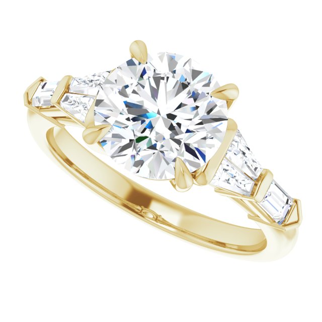 Cubic Zirconia Engagement Ring- The Annaliza (Customizable 7-stone Design with Round Cut Center and Baguette Accents)