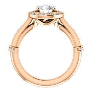 Cubic Zirconia Engagement Ring- The Susie Pat (Customizable Cathedral-set Round Cut with Halo, Pavé and Horizontal Band Accents)