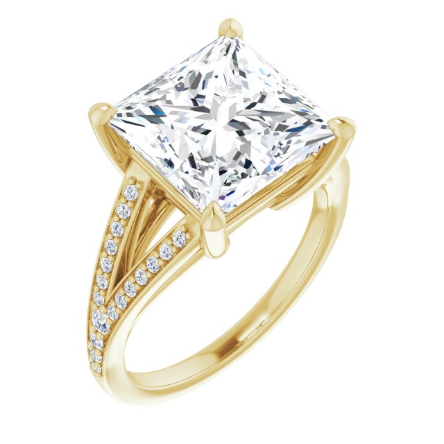 10K Yellow Gold Customizable Princess/Square Cut Center with Thin Split-Shared Prong Band