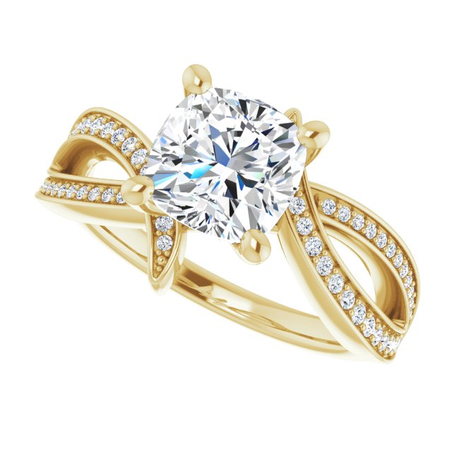 Cubic Zirconia Engagement Ring- The Vada (Customizable Cushion Cut Design with Swooping Shared Prong Bypass Band)