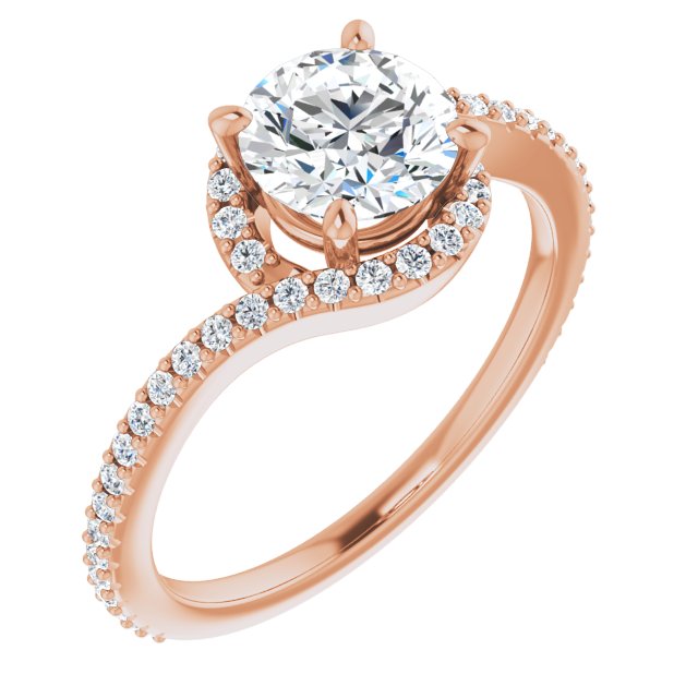 10K Rose Gold Customizable Artisan Round Cut Design with Thin, Accented Bypass Band