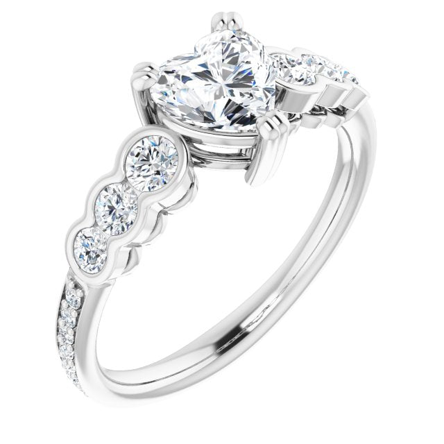 10K White Gold Customizable Heart Cut 7-stone Style Enhanced with Bezel Accents and Shared Prong Band