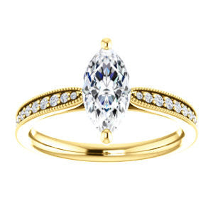 Cubic Zirconia Engagement Ring- The Brooklynn (Customizable Marquise Cut with Cathedral Setting and Milgrained Pavé Band)