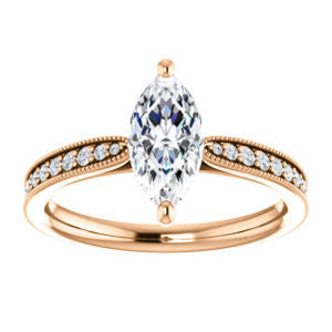 Cubic Zirconia Engagement Ring- The Brooklynn (Customizable Marquise Cut with Cathedral Setting and Milgrained Pavé Band)