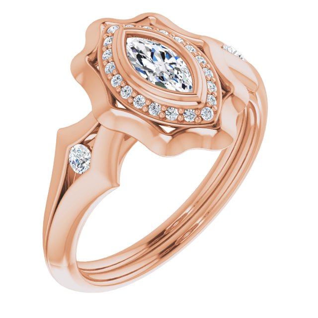 10K Rose Gold Customizable Bezel-set Marquise Cut with Halo & Oversized Floral Design
