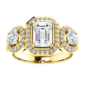 Cubic Zirconia Engagement Ring- The Justine (Customizable Radiant Cut Center 3-Stone Halo-Style)