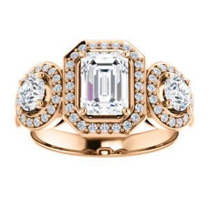 Cubic Zirconia Engagement Ring- The Justine (Customizable Radiant Cut Center 3-Stone Halo-Style)