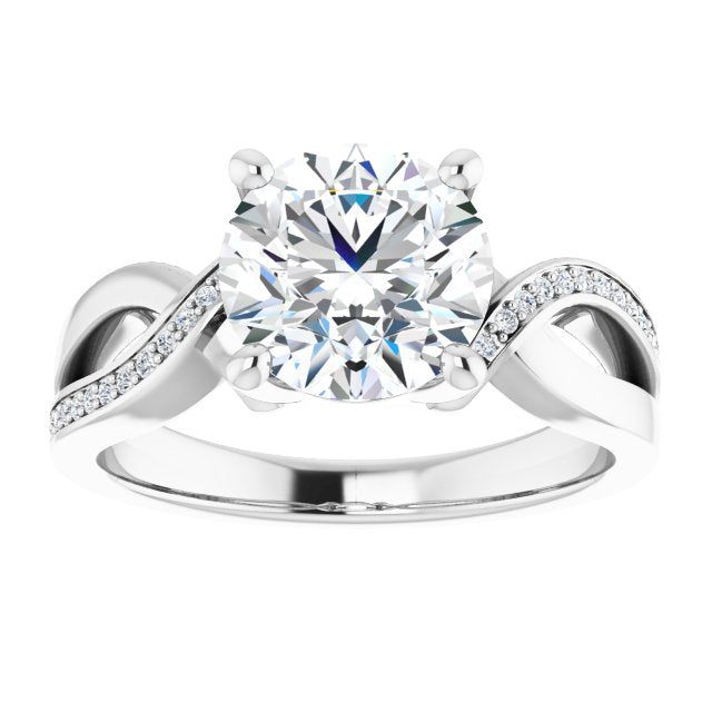 Cubic Zirconia Engagement Ring- The Asha (Customizable Round Cut Center with Curving Split-Band featuring One Shared Prong Leg)