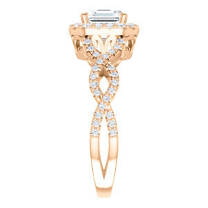 Cubic Zirconia Engagement Ring- The Benita (Customizable Asscher Cut with Infinity Split-band Pavé and Halo)