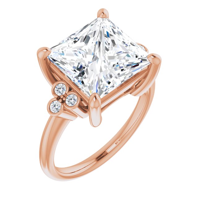 10K Rose Gold Customizable 7-stone Princess/Square Cut Center with Round-Bezel Side Stones