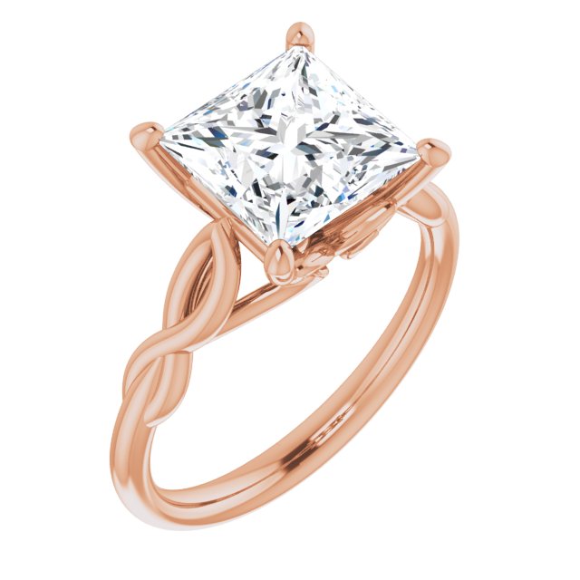 10K Rose Gold Customizable Princess/Square Cut Solitaire with Braided Infinity-inspired Band and Fancy Basket)