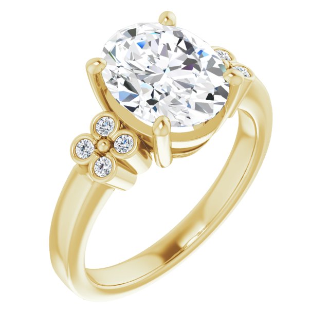 10K Yellow Gold Customizable 9-stone Design with Oval Cut Center and Complementary Quad Bezel-Accent Sets