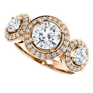 Cubic Zirconia Engagement Ring- The Justine (Customizable Round Cut Center 3-Stone Halo-Style)