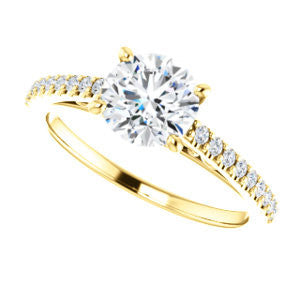 Cubic Zirconia Engagement Ring- The Kiana (Customizable Round Cut Design with Decorative Cathedral Trellis and Thin Pavé Band)