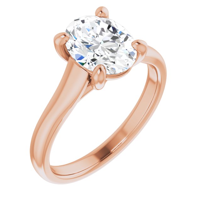 10K Rose Gold Customizable Oval Cut Cathedral-Prong Solitaire with Decorative X Trellis