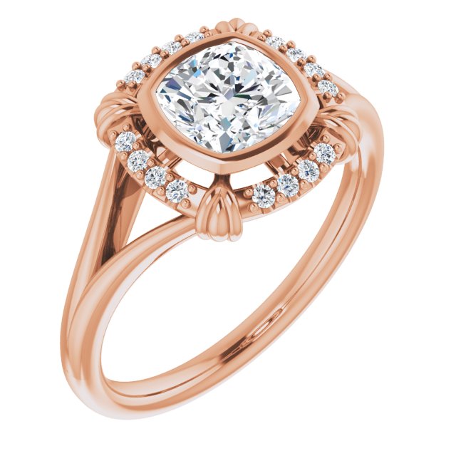 10K Rose Gold Customizable Cushion Cut Design with Split Band and "Lion's Mane" Halo
