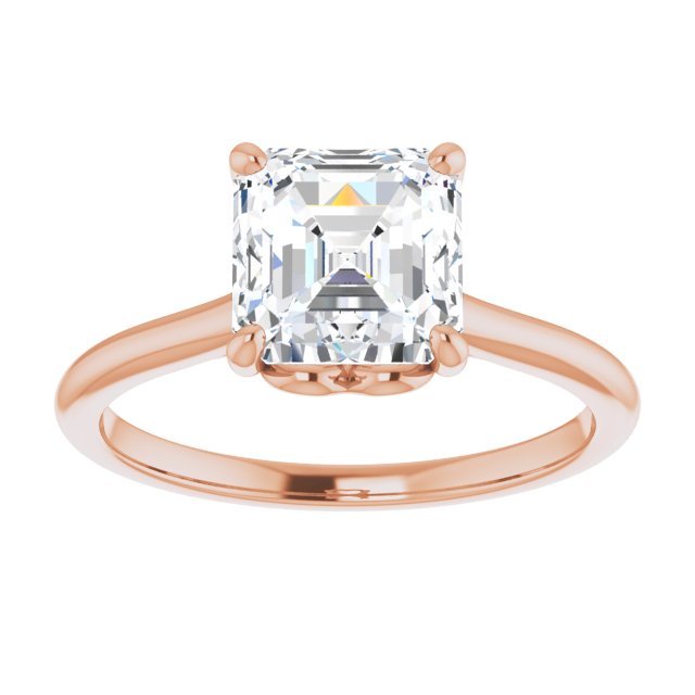 Cubic Zirconia Engagement Ring- The Josepha (Customizable Cathedral-style Asscher Cut Solitaire with Decorative Heart Prong Basket)