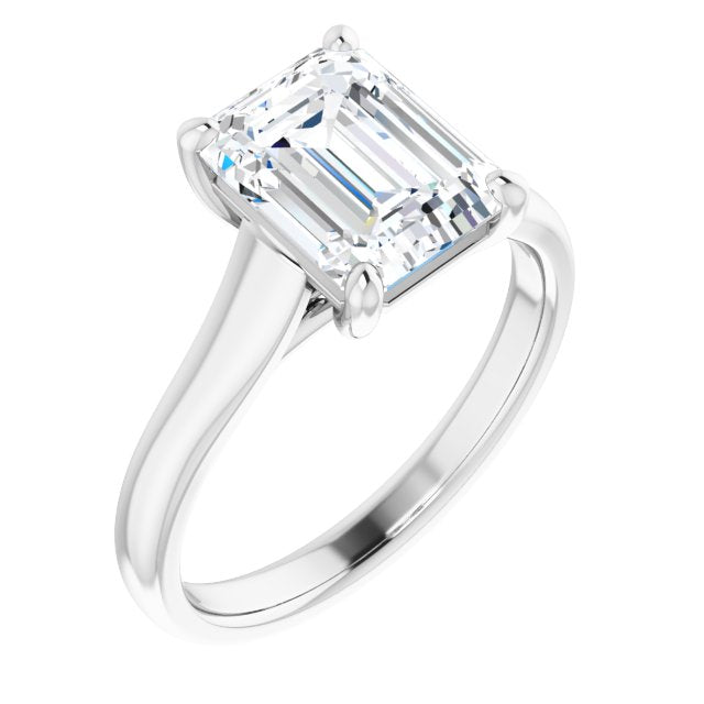 10K White Gold Customizable Emerald/Radiant Cut Cathedral-Prong Solitaire with Decorative X Trellis