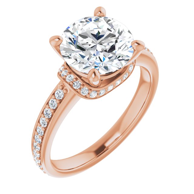 14K Rose Gold Customizable Round Cut Setting with Organic Under-halo & Shared Prong Band