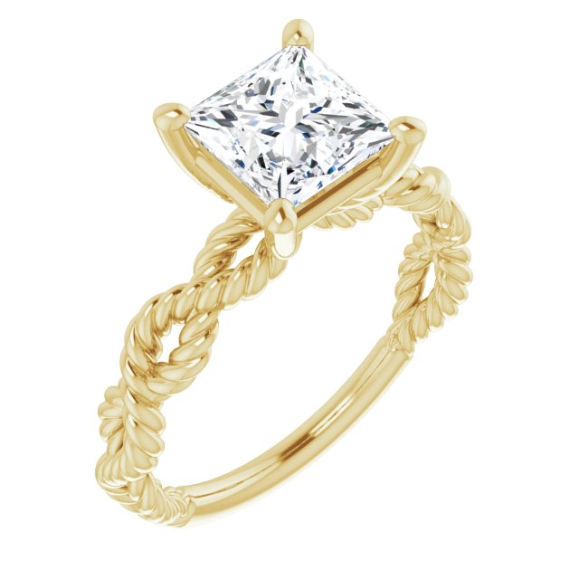 10K Yellow Gold Customizable Princess/Square Cut Solitaire with Infinity-inspired Twisting-Rope Split Band