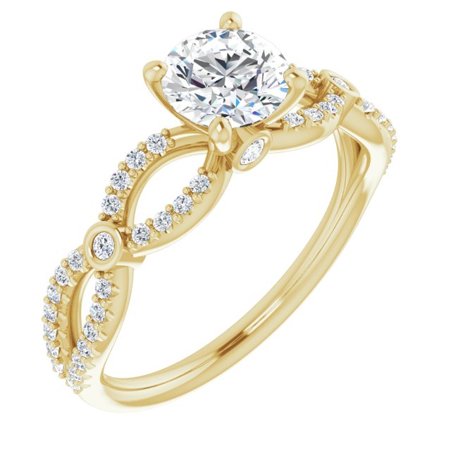 10K Yellow Gold Customizable Round Cut Design with Infinity-inspired Split Pavé Band and Bezel Peekaboo Accents