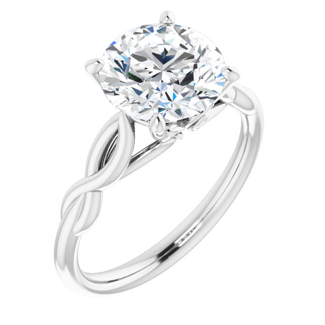10K White Gold Customizable Round Cut Solitaire with Braided Infinity-inspired Band and Fancy Basket)