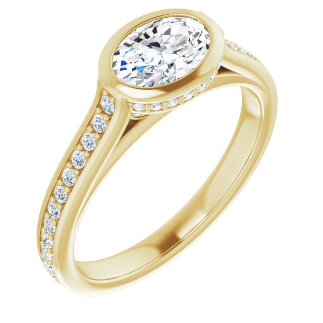 10K Yellow Gold Customizable Cathedral-Bezel Oval Cut Design with Under Halo and Shared Prong Band