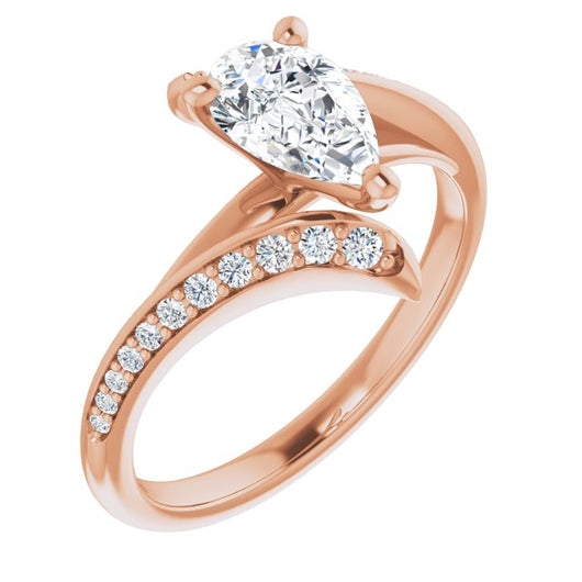 10K Rose Gold Customizable Pear Cut Style with Artisan Bypass and Shared Prong Band