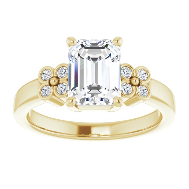Cubic Zirconia Engagement Ring- The Heidi Grethe (Customizable 9-stone Design with Emerald Cut Center and Complementary Quad Bezel-Accent Sets)