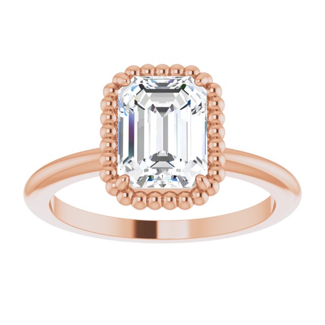 Cubic Zirconia Engagement Ring- The Jubilee (Customizable Emerald Cut Solitaire with Beaded Metallic Milgrain)