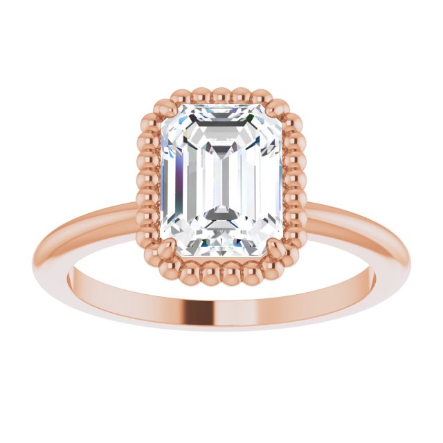 Cubic Zirconia Engagement Ring- The Jubilee (Customizable Radiant Cut Solitaire with Beaded Metallic Milgrain)