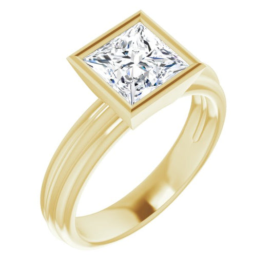 10K Yellow Gold Customizable Bezel-set Princess/Square Cut Solitaire with Grooved Band