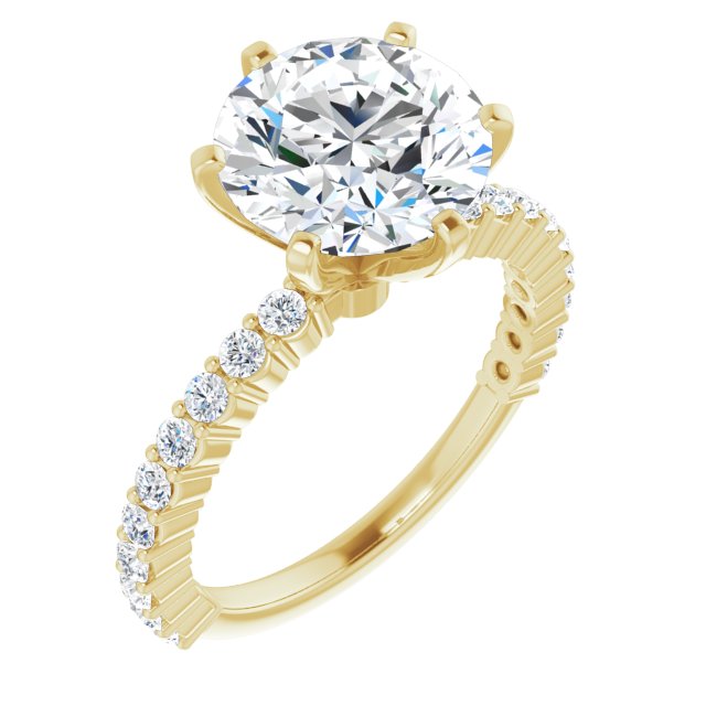 10K Yellow Gold Customizable 8-prong Round Cut Design with Thin, Stackable Pav? Band