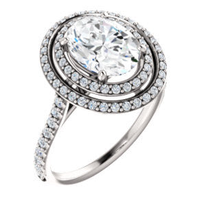 Cubic Zirconia Engagement Ring- The Alisa (Customizable Oval Cut with Geometric Double Halo)