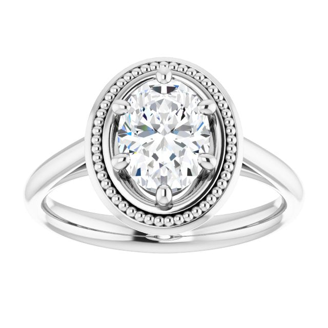 Cubic Zirconia Engagement Ring- The Eve (Customizable Oval Cut Solitaire with Metallic Drops Halo Lookalike)