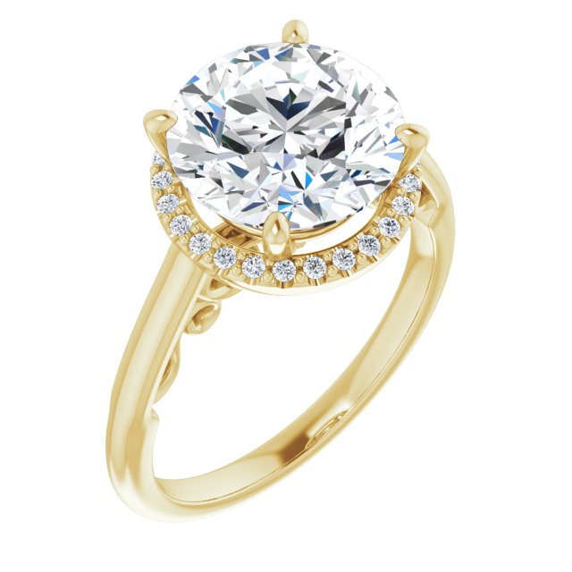 10K Yellow Gold Customizable Cathedral-Halo Round Cut Style featuring Sculptural Trellis