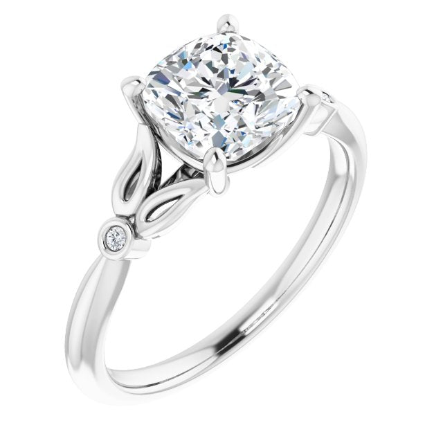 Cubic Zirconia Engagement Ring- The Dayanny (Customizable 3-stone Cushion Cut Design with Thin Band and Twin Round Bezel Side Stones)