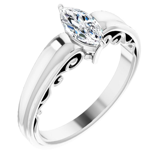 10K White Gold Customizable Marquise Cut Solitaire