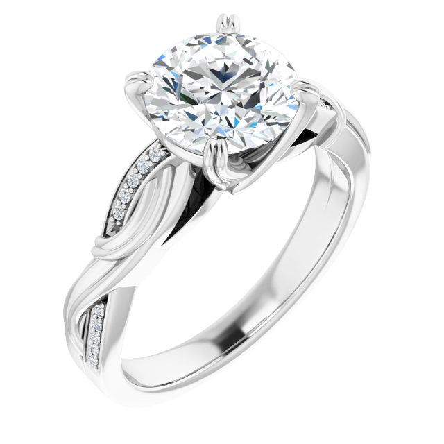 Cubic Zirconia Engagement Ring- The Fabiola (Customizable Cathedral-raised Round Cut Design featuring Rope-Braided Half-Pavé Band)