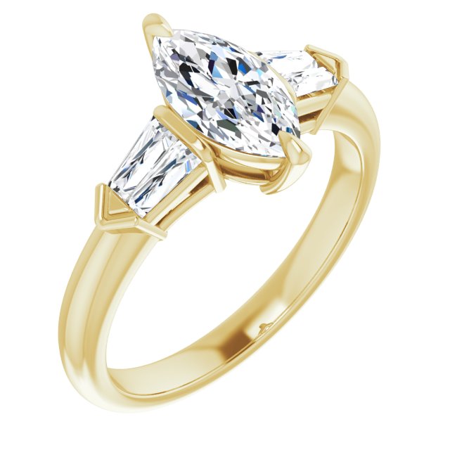 10K Yellow Gold Customizable 5-stone Design with Marquise Cut Center and Quad Baguettes