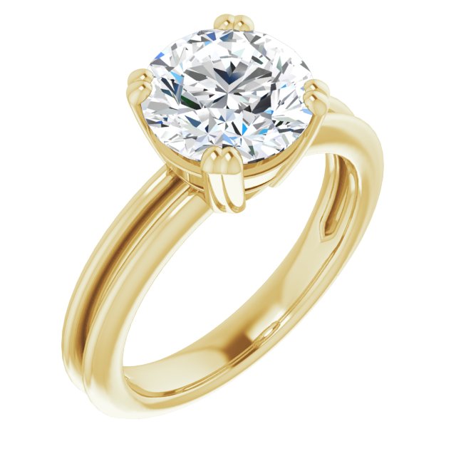 10K Yellow Gold Customizable Round Cut Solitaire with Grooved Band