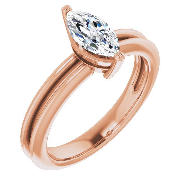 10K Rose Gold Customizable Marquise Cut Solitaire with Grooved Band