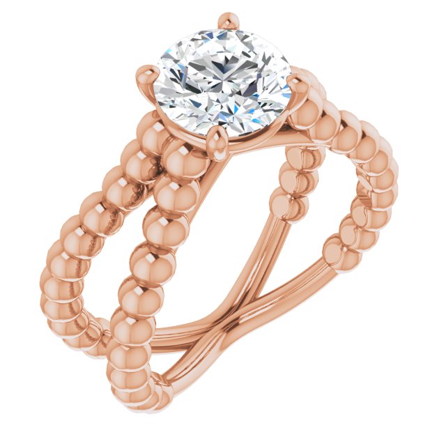 10K Rose Gold Customizable Round Cut Solitaire with Wide Beaded Split-Band