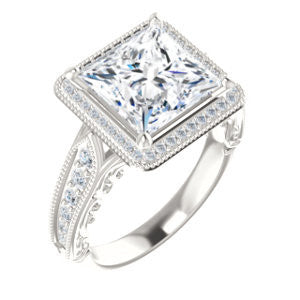 Cubic Zirconia Engagement Ring- The Zöe (Customizable Vintage Princess Cut Greek Goddess Design)
